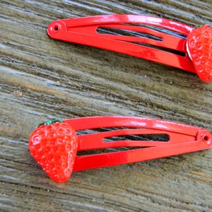 Red Strawberry Hair Clips Set of Two Red Hair Clip Metal Snap Barrette 50mm Fruit Hair Clip image 4