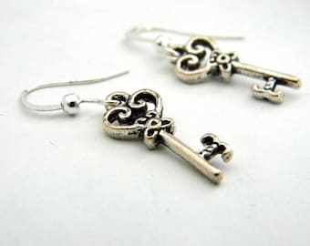 Small Key Earrings Silver Color Dangle Earrings