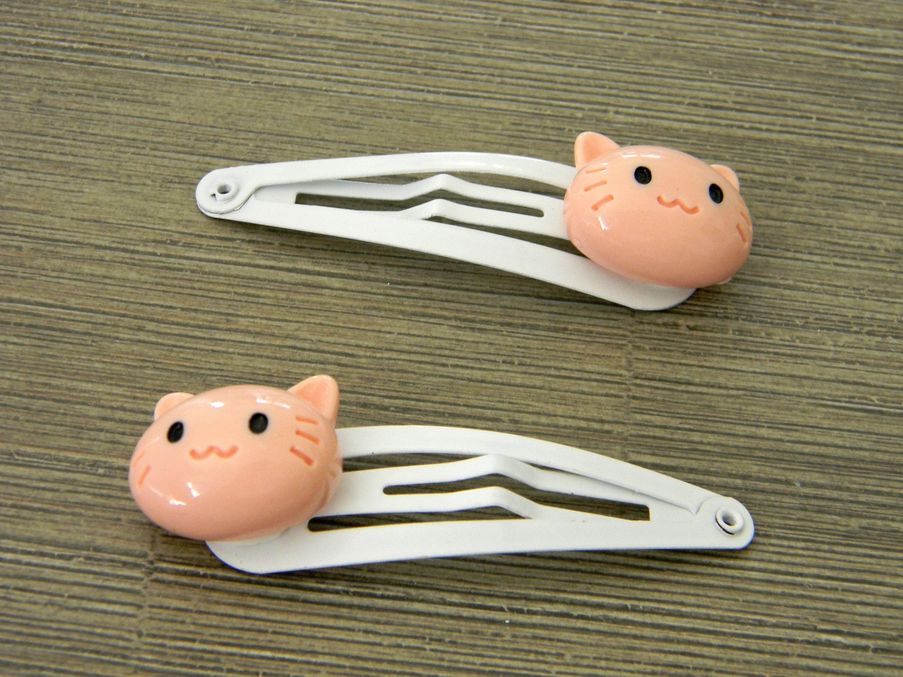 Peach Cat Hair Clips Set of Two White Hair Clips Metal Snap Etsy