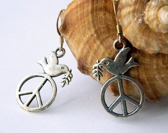 Peace Dove Earrings Silver Color Dangle Earrings