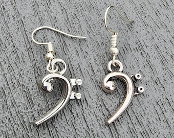 Bass Clef Music Earrings Silver Color Dangle Earrings