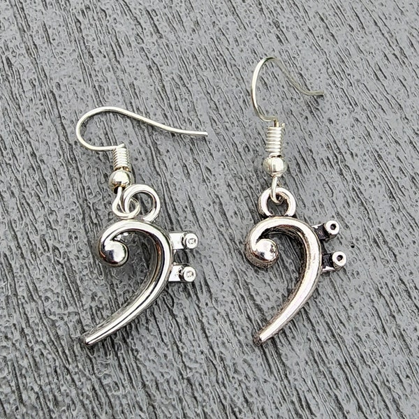 Bass Clef Music Earrings Silver Color Dangle Earrings