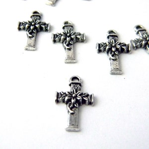 Flower Cross Charms Set of 10 Silver Color 20x11mm image 2