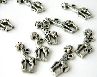 Giraffe Charms Set of 10 Silver Color 25x10mm