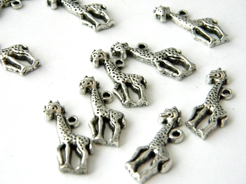 Giraffe Charms Set of 10 Silver Color 25x10mm image 1