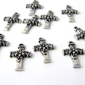 Flower Cross Charms Set of 10 Silver Color 20x11mm