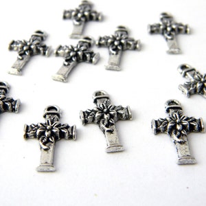 Flower Cross Charms Set of 10 Silver Color 20x11mm image 1