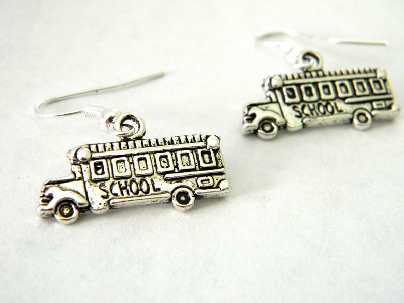 School Bus Earrings Silver Color Dangle Earrings image 1