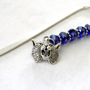 Wildcat Bookmark with Cobalt Blue Glass Beads Shepherd Hook Steel Bookmark Silver Color image 7