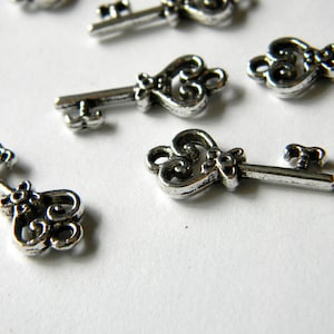 Small Key Charms Set of 10 Silver Color 21x19mm