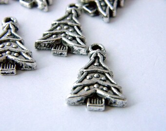 Christmas Tree Charms Set of 10 Silver Color 23x14mm