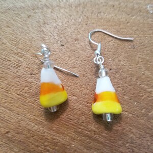 Candy Corn Glass Earrings Dangle Earrings Halloween Earrings Fall Earrings Autumn Earrings image 4