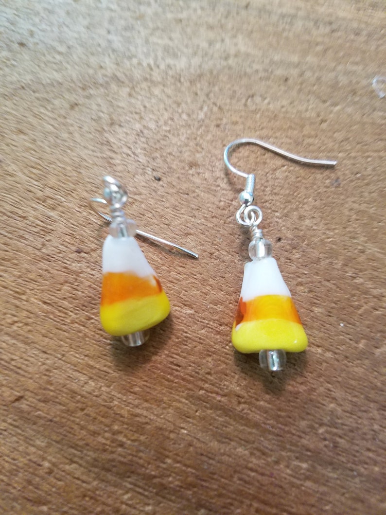 Candy Corn Glass Earrings Dangle Earrings Halloween Earrings Fall Earrings Autumn Earrings image 4