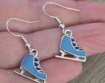 Ice Skate Earrings Blue Color Enamel Earrings Dangle Earrings