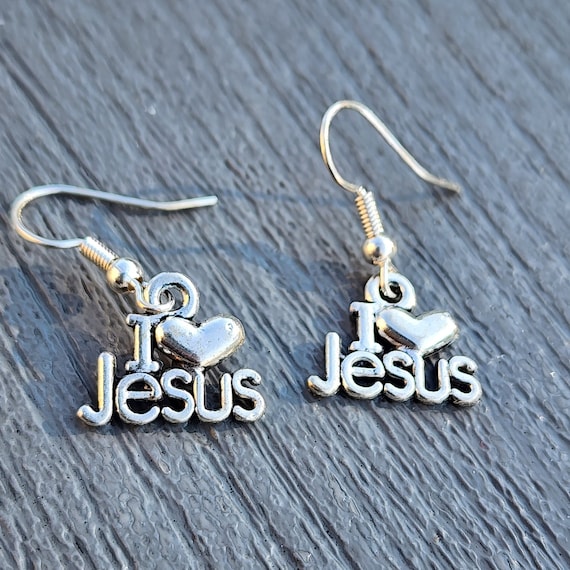 I Love Jesus Earrings Silver Color Dangle Earrings