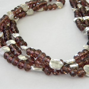 Purple Glass Triple Strand Beaded Necklace Lobster Clasp with Silver Colored Circle Beads image 7