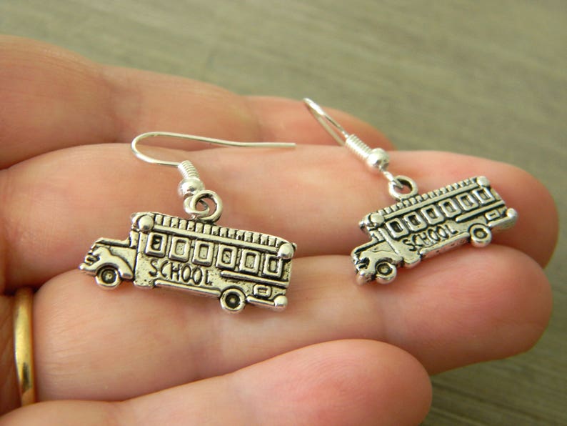 School Bus Earrings Silver Color Dangle Earrings image 6