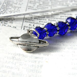 Planet Bookmark with Blue Glass Beads Shepherd Hook Steel Bookmark Silver Color