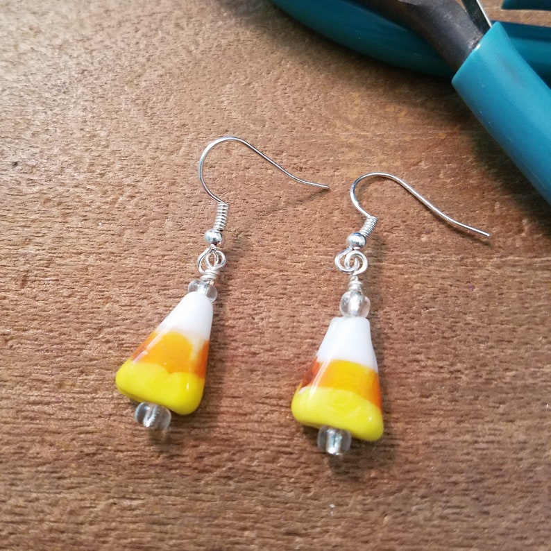 Candy Corn Glass Earrings Dangle Earrings Halloween Earrings Fall Earrings Autumn Earrings image 2