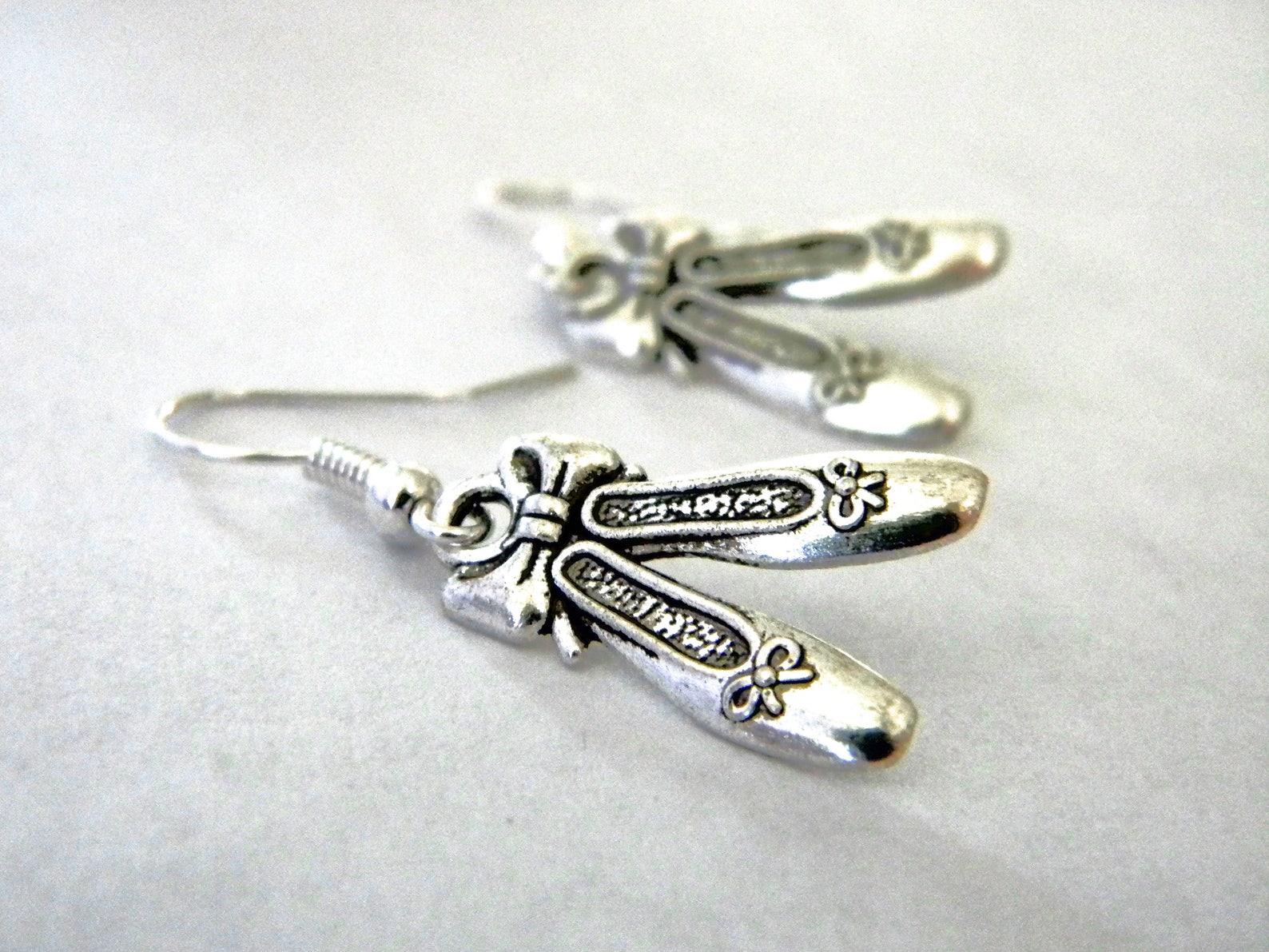ballet shoe earrings silver color dangle earrings ballet earrings dancer earrings