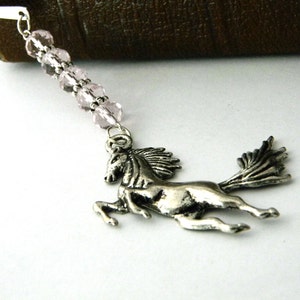 Horse Bookmark with Light Pink Glass Beads Shepherd Hook Steel Bookmark Silver Color image 4