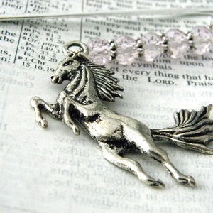 Horse Bookmark with Light Pink Glass Beads Shepherd Hook Steel Bookmark Silver Color image 5