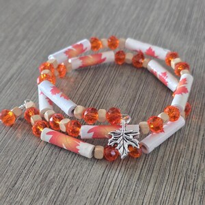 Autumn Leaves Memory Wire Bracelet Fall Bracelet Paper Beads