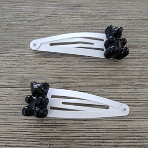 Black Gummy Bear Hair Clips Set of Two White Hair Clips Metal Snap Barrette 50mm