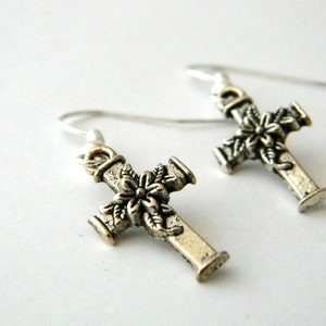 Flower Cross Earrings Dangle Earrings Silver Color