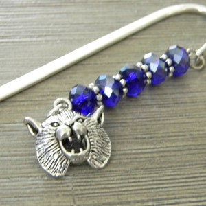 Wildcat Bookmark with Cobalt Blue Glass Beads Shepherd Hook Steel Bookmark Silver Color image 9