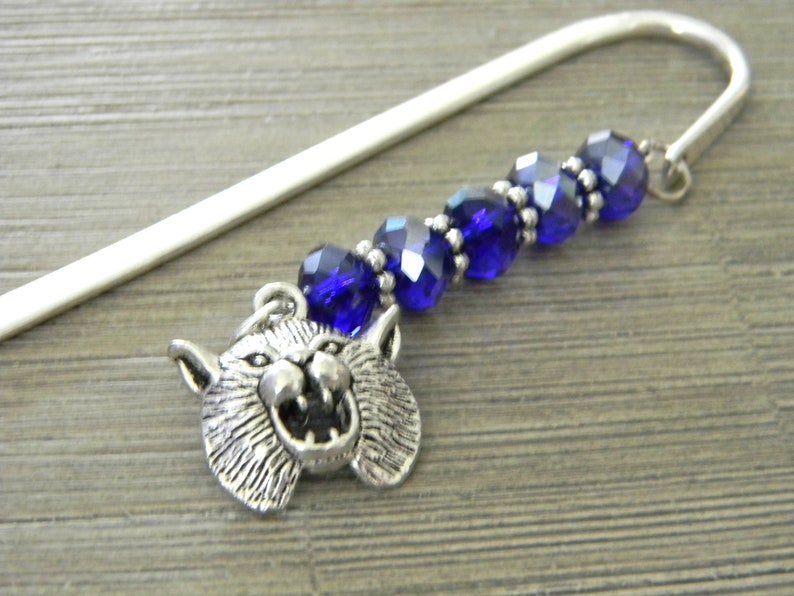 Wildcat Bookmark with Cobalt Blue Glass Beads Shepherd Hook Steel Bookmark Silver Color image 9