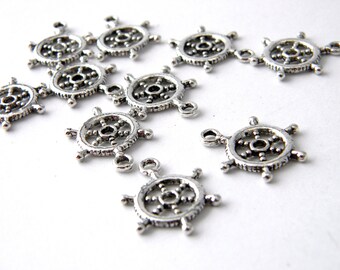 Ship Wheel Charms Set of 10 Silver Color 20 x16 mm Ship Helm