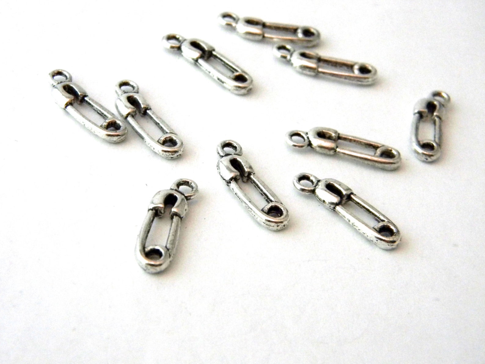 Safety Pin Charms Set of 10 Silver Color 19x6mm Double Sided Etsy