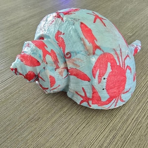 Coastal Whelk Shell Decoupage Ceab and Lobster Home Decor