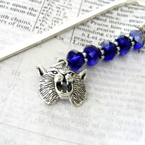 Wildcat Bookmark with Cobalt Blue Glass Beads Shepherd Hook Steel Bookmark Silver Color image 4