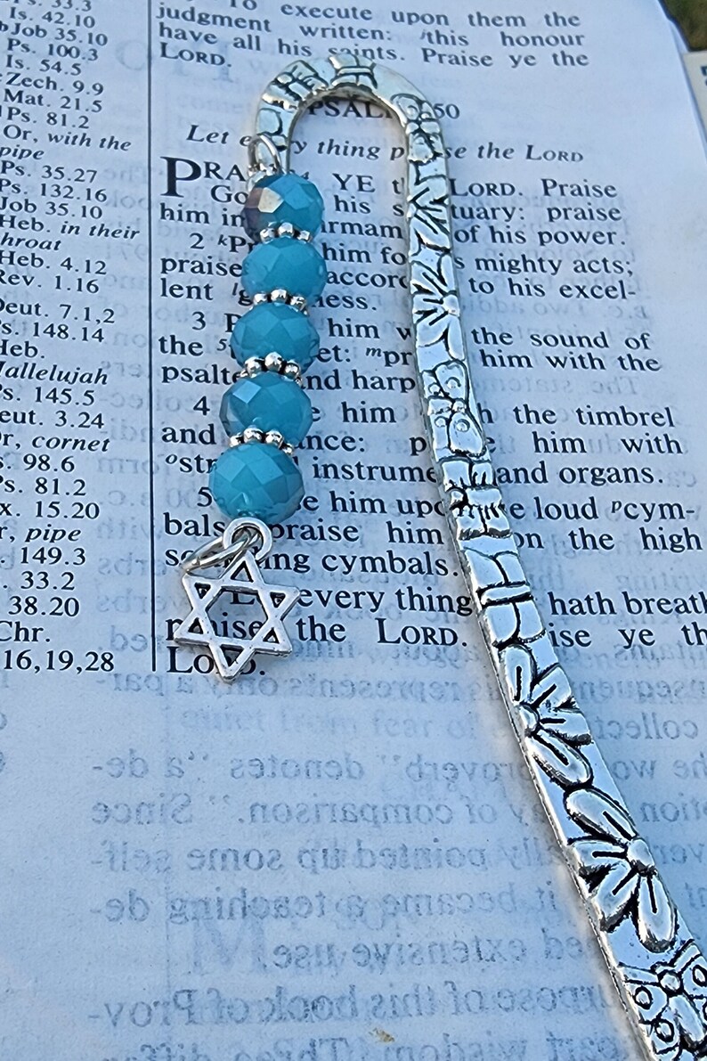 Star of David Flower Bookmark With Blue Glass Beads Shepherd Hook ...