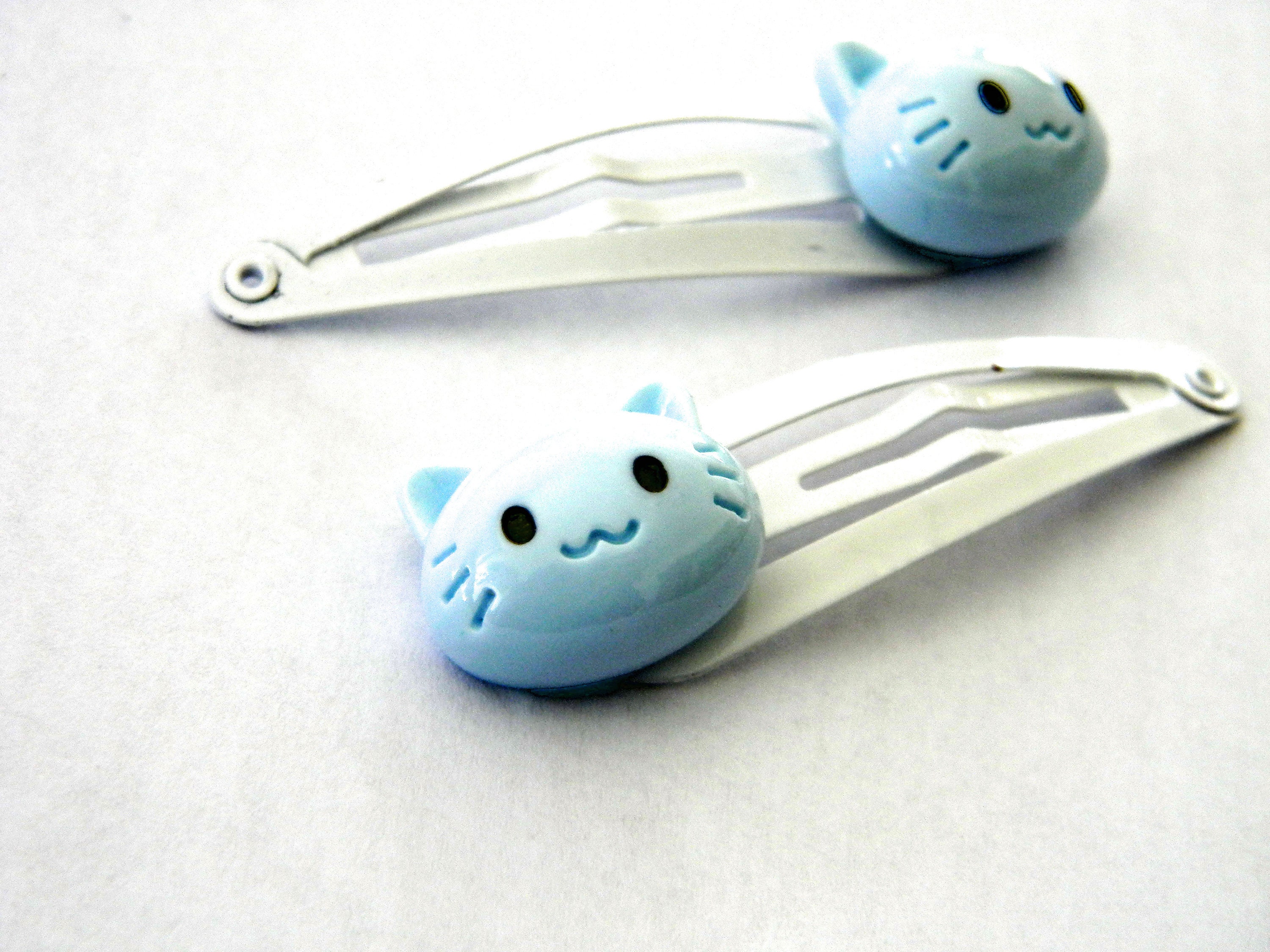 Blue Cat Hair Clips Set of Two White Hair Clips Metal Snap Etsy