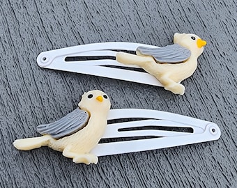 Gray Wing Bird Hair Clips Set of Two White Hair Clip Metal Snap Barrette 50mm