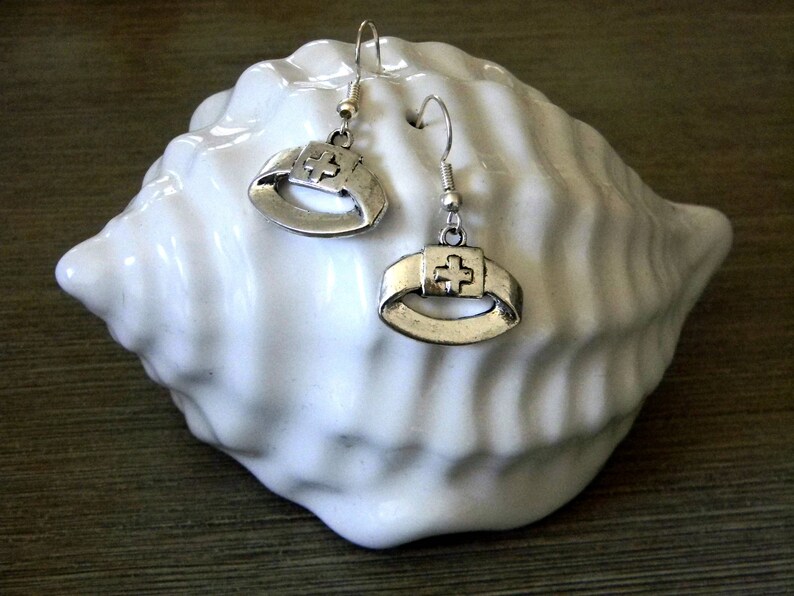 Nurse Hat Earrings Dangle Earrings Nurse Cap Earrings Silver Color Medical Earrings