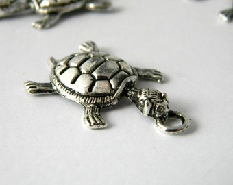 Tortoise Charms Set of 4 Silver Color 35x21mm