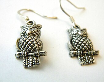 Silver Owl Earrings Dangle Earrings