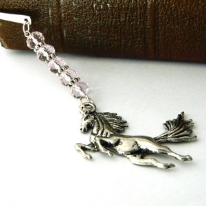 Horse Bookmark with Light Pink Glass Beads Shepherd Hook Steel Bookmark Silver Color image 3