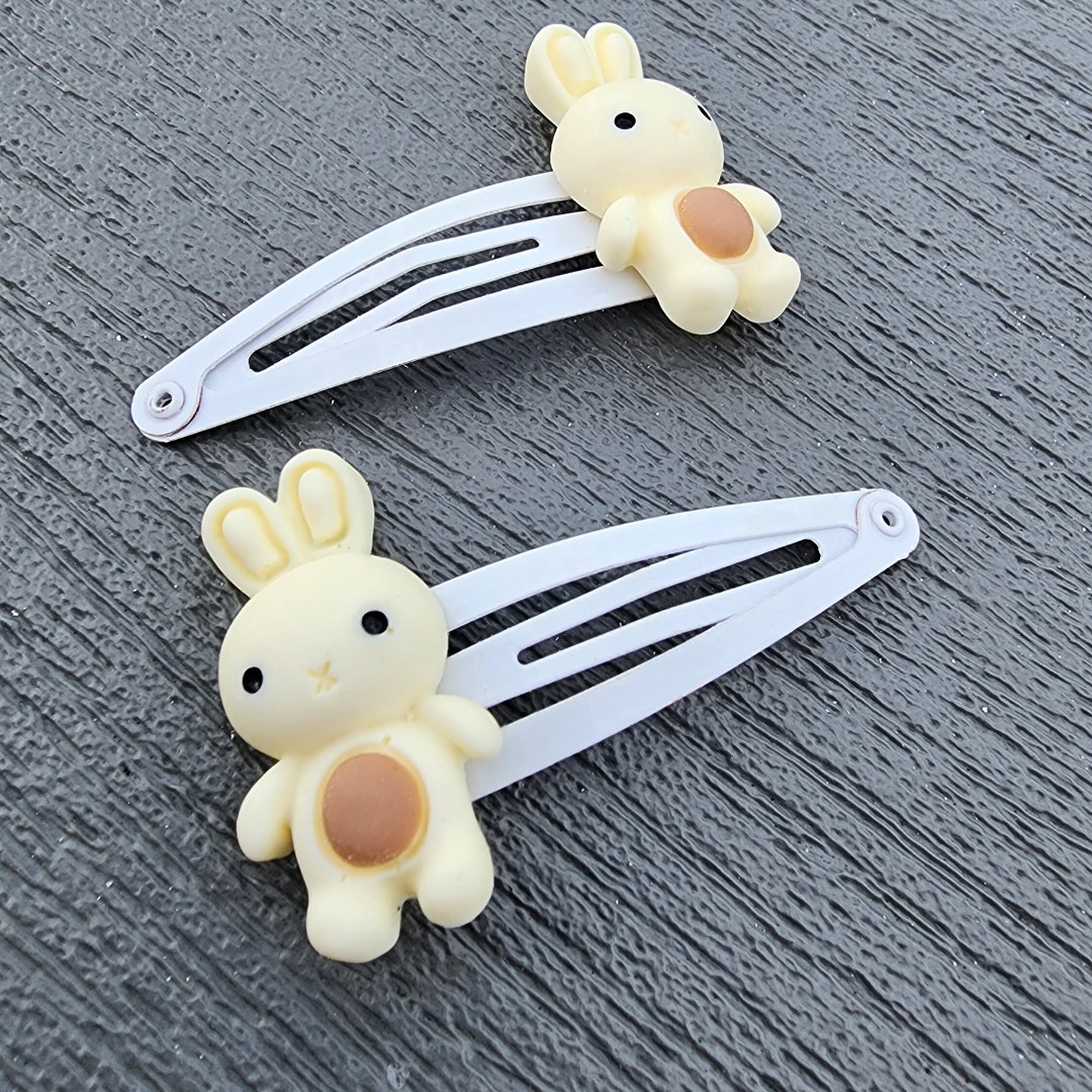 Rabbit Hair Clips Set of Two White Hair Clip Metal Snap Etsy