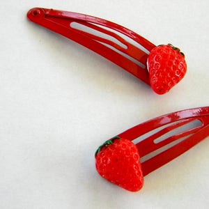 Red Strawberry Hair Clips Set of Two Red Hair Clip Metal Snap Barrette 50mm Fruit Hair Clip image 3