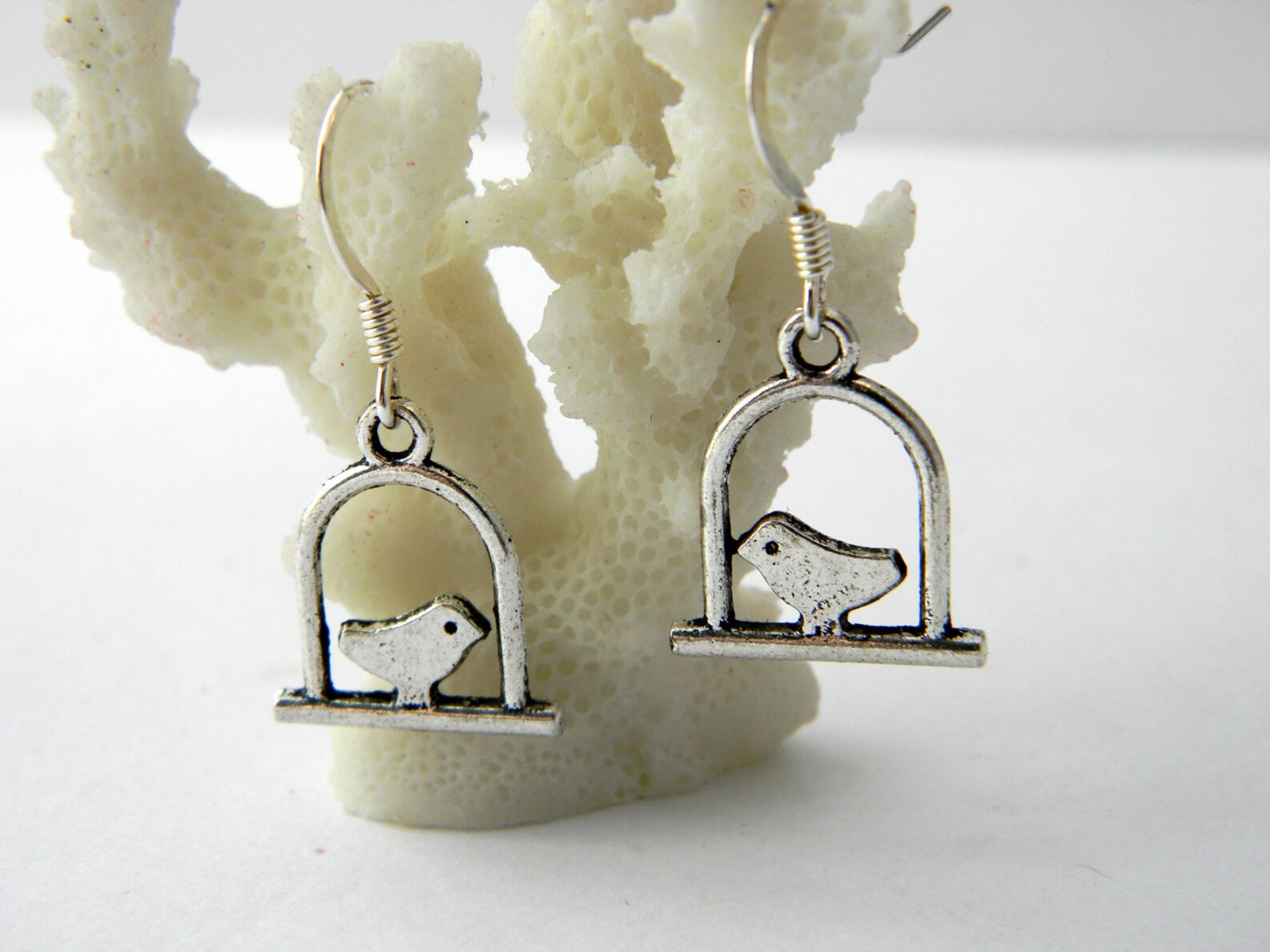 Bird on a Perch Earrings Silver Color Earrings Dangle Earrings Etsy
