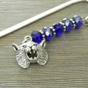 Wildcat Bookmark with Cobalt Blue Glass Beads Shepherd Hook Steel Bookmark Silver Color image 10