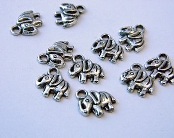 10 Small Elephant Charms Silver Color 12x12mm