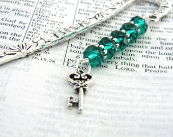 Fancy Key Bookmark with Emerald Green Glass Beads
