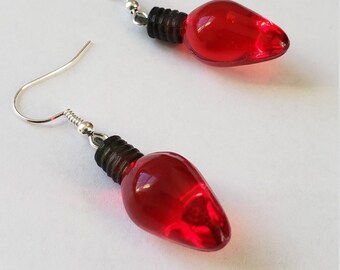 Red Christmas Light Bulb Earrings, Dangle Earrings, Christmas Earrings