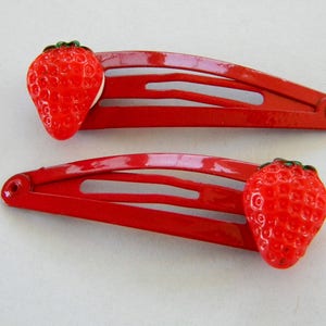 Red Strawberry Hair Clips Set of Two Red Hair Clip Metal Snap Barrette 50mm Fruit Hair Clip image 2